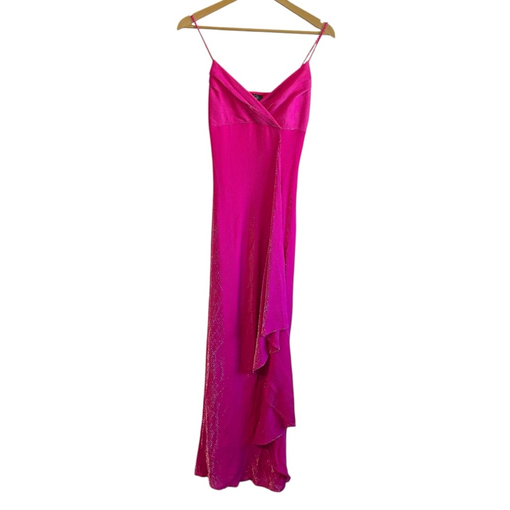 Delvt Vintage Y2K Hot Pink Sparkle Babydoll Maxi Formal Dress Punk Barbiecore